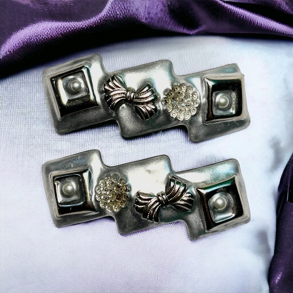 VTG Fernella’s Jools Silver Tone Hair Barrettes Set of 2 France